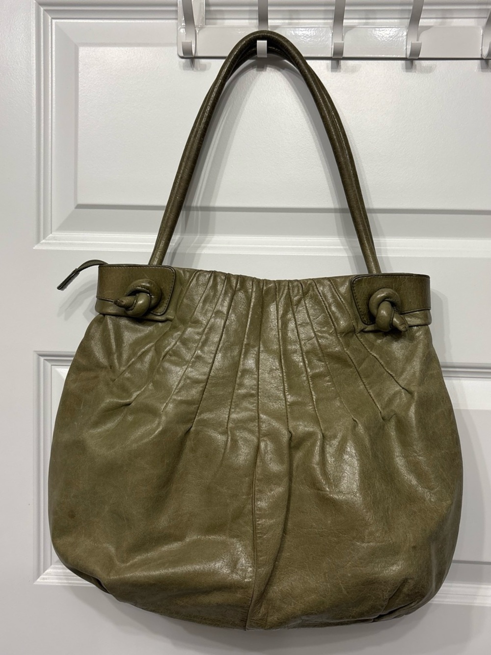 HOBO Olive Green Pleated Leather Shoulder Bag
